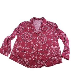 Derek Heart Pajama Set Womens M Top S Btm Burgundy White Bandana Print Loungewea